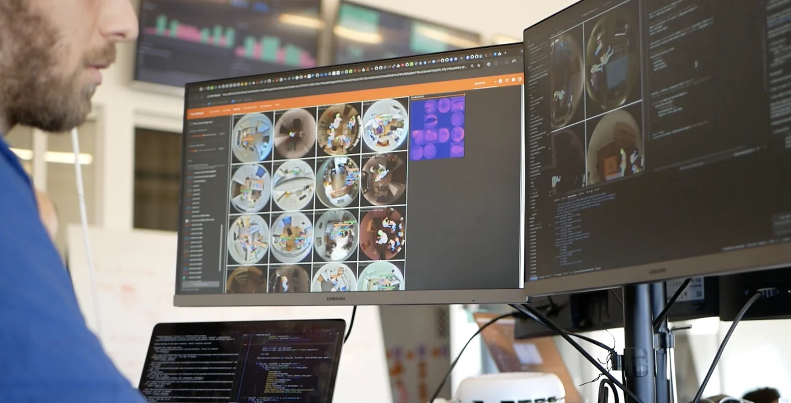 Computer vision view of a care room on a monitor