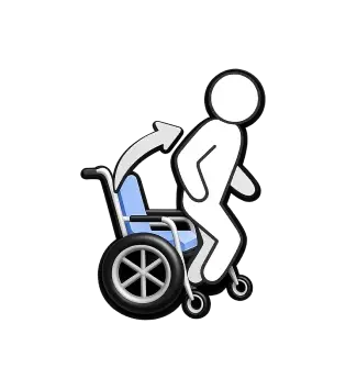 Wheelchair user getting up