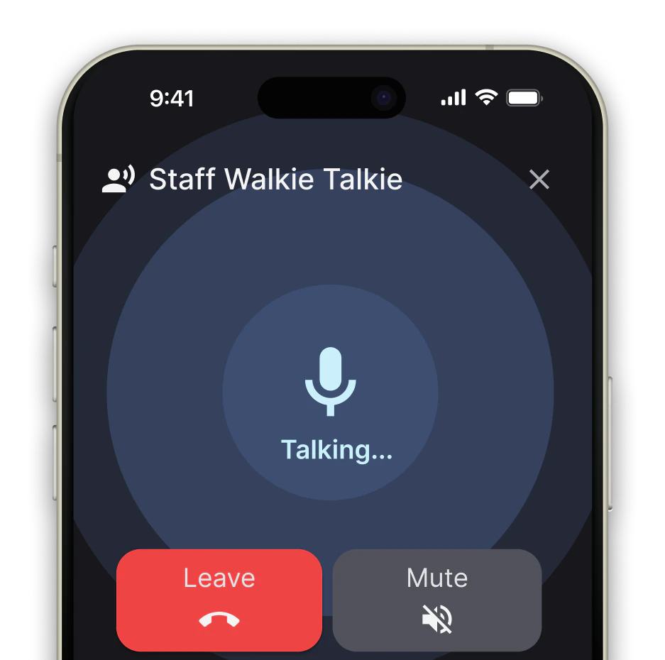 Staff walkie-talkie on a phone, talking
